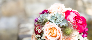Sukkulenten und Rosen im Brautstrauss